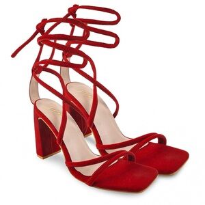 Shein Red strap lace up chunky block heels size 8/8.5